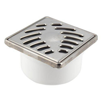 Siphonette d'évacuation de plain-pied Ø 40/50 mm avec grille Inox carrée 100 x 100 mm