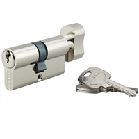 Cylindre de sûreté à bouton Thirard - profil européen - laiton nickelé - 5 goupilles STD - avec 3 clés - 30 x 30 mm