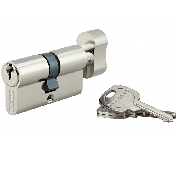 Cylindre de sûreté à bouton Thirard - profil européen - laiton nickelé - 5 goupilles STD - avec 3 clés - 30 x 30 mm