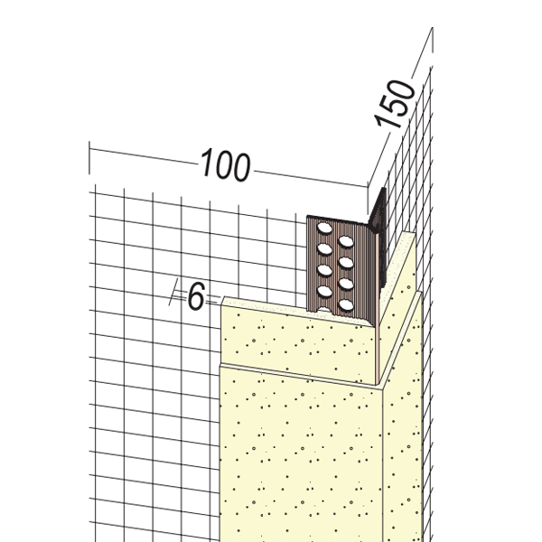 Cornière d'angle avec repère d'épaisseur d'enduit - 100 x 150 mm - 6 mm - longueur 2,50 m