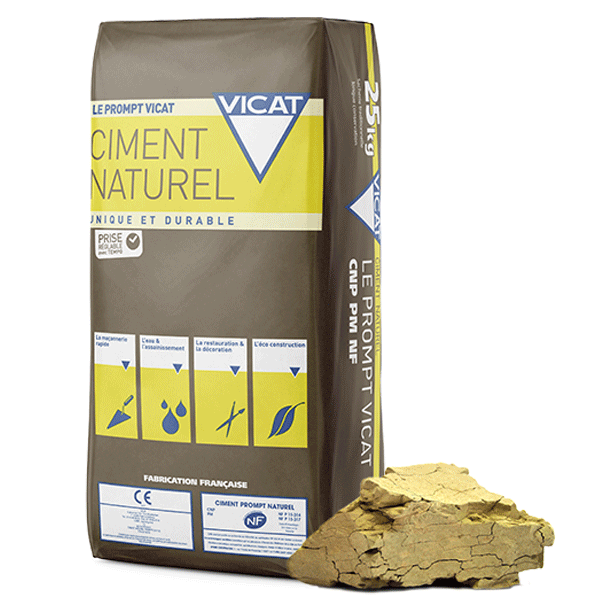 Ciment prompt Vicat multi-usages à prise et durcissement rapides - milieux marins et bâti ancien - sac de 25 kg