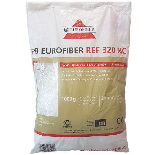 Fibre polypropylene Eurofibres 20 mm pour beton mortier chape sac 1 kg