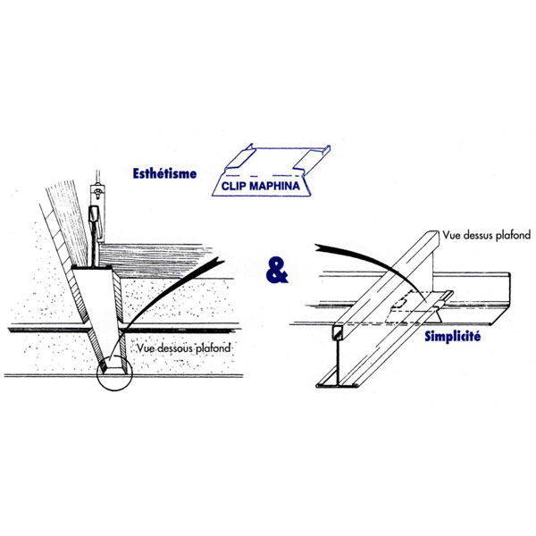 Clip de rive métallique Maphina pour ossature de plafond suspendu - T15 - Boîte de 500