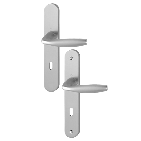 Poignée de porte clé en L New York Hoppe Alu aspect argent pour porte 38 - 47 mm