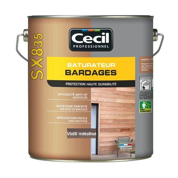 Saturateur tous bois bardages SX835 Cecil aspect vieilli métallisé 5L