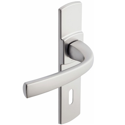 Ensemble poignée de porte à clé en L Vachette Muze - chrome velours - entraxe fixation 165 mm - carré 7 mm