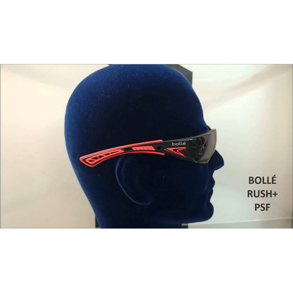 Lunette de sécurité RUSH+ Bollé fumée traitement Platinum Rouge Noir