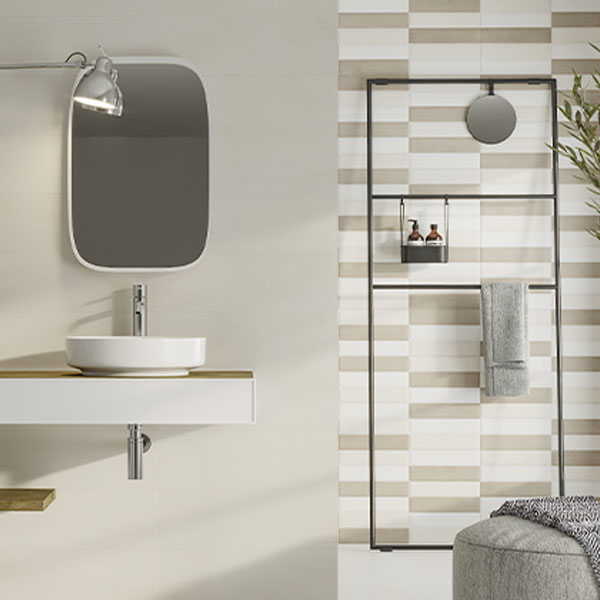 Décor faïence murale effet "béton" POP - Crema - 20 cmx60 cm