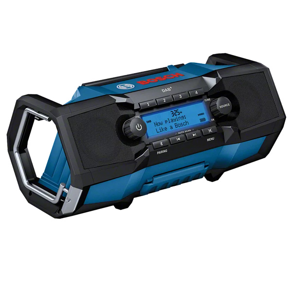 Radio de chantier portable Bosch GPB 18V-2 SC Professional avec pile lithium 3V adaptateur secteur et câble AUX