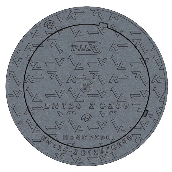 Regard de visite rond en fonte C250 avec couronnement béton C35/45 - garde anti-odeur et relief antidérapant  - Ø 480,0 mm