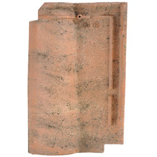 Tuile en terre cuite - Romane Sans - double emboîtement grand moule fortement galbée - Rouge vieilli