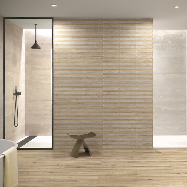 Faïence murale rectifiée effet bois et béton coffré Screen - 30,0 cm x 90,0 cm - ép. 10,00 mm - Taupe mat