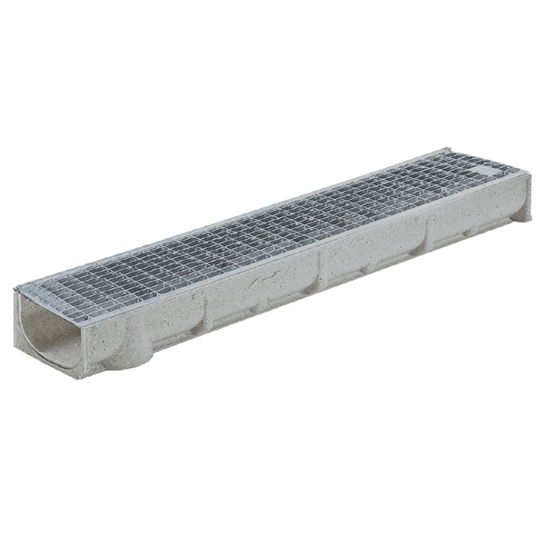 Caniveau béton polymère MEAGARD 200 avec grille caillebotis maille 30/10 A15 - Largeur 200 mm - Longueur 1 m