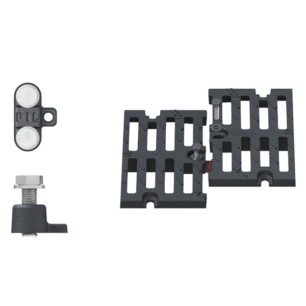 Fixation pour grille de caniveau C250 et D400 - patte fonte et 2 vis / rondelles M12 inox A2 tête H