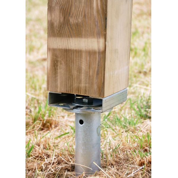 Connecteur Wood 140 pour poteau en bois vertical sur vis de fondation Weasyfix - acier galvanisé