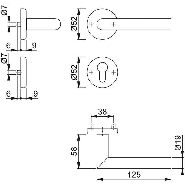 Ensemble sur rosace clé en I Utrecht Hoppe Inox finition mat pour porte de 38 - 42 mm