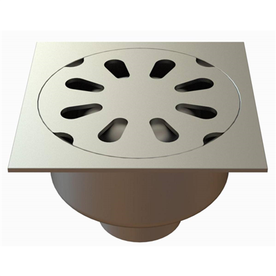 Siphon de douche en inox sans vis d'inviolabilité - cloche désolidarisée avec garde d'eau de 60 mm - 250 x 250 mm - sortie verticale 100 mm
