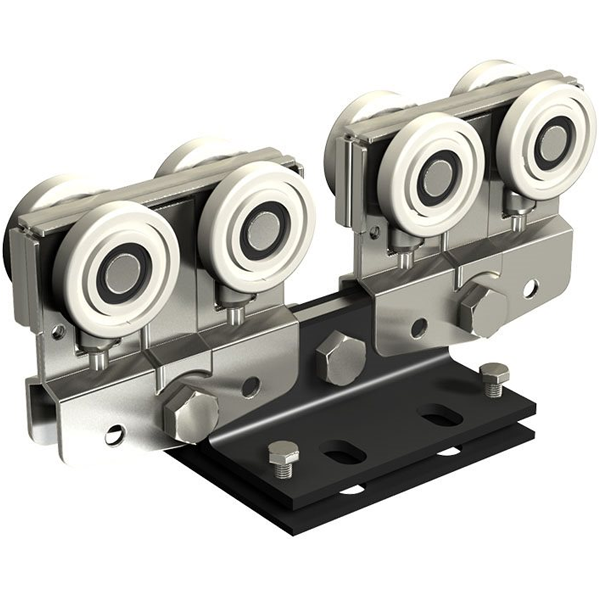 Monture double de portail en porte-à-faux Mantion 9958N pour rail alu 10500 PAF avec 8 galets à bandage nylon - Lot de 2