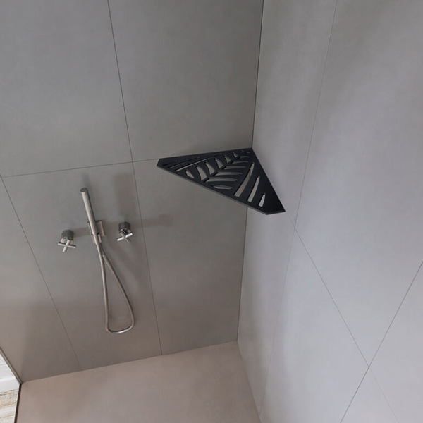 Étagère de douche en acier Inox noir mat - forme Pentagone design Jungle - 36,0 CM x 26,0 CM x 3,00 MM