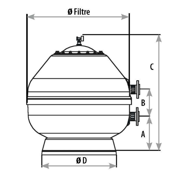 Filtre à sable pour piscine Astralpool Vesubio avec vanne latérale - Ø 600 mm - débit de 14 m³/h - raccord 1 1/2"