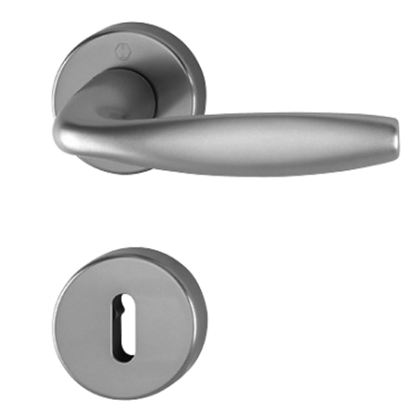 Ensemble sur rosace clé en L New York Hoppe Alu aspect Inox pour porte de 35 - 45 mm