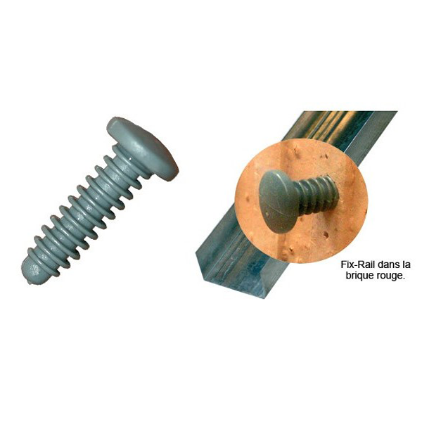 Fixation pour rail dans tous matériaux - Fix-Rail - 100% Nylon - Gris - Sachet de 100 pièces