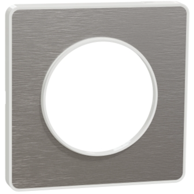 Plaque de finition simple Schneider Odace Touch pour 1 poste encastré - alu brossé liseré blanc