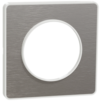 Plaque de finition simple Schneider Odace Touch pour 1 poste encastré - alu brossé liseré blanc