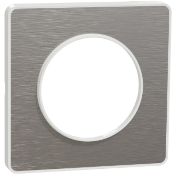 Plaque de finition simple Schneider Odace Touch pour 1 poste encastré - alu brossé liseré blanc