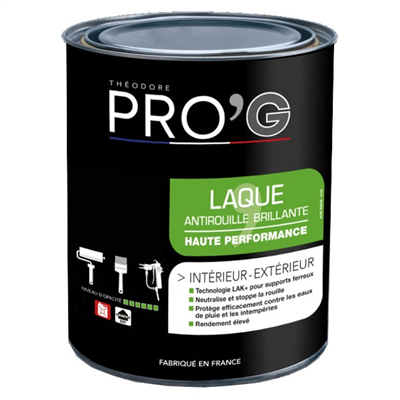Laque antirouille Théodore Pro'G - Fer intérieur extérieur - Noir mat Ral 9005 - Pot de 1L