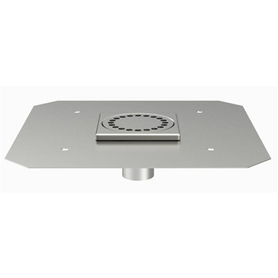 Siphon de douche inox 100,0 mm x 100,0 mm réglable en hauteur avec platine de reprise d'étanchéité - sortie verticale 40 mm