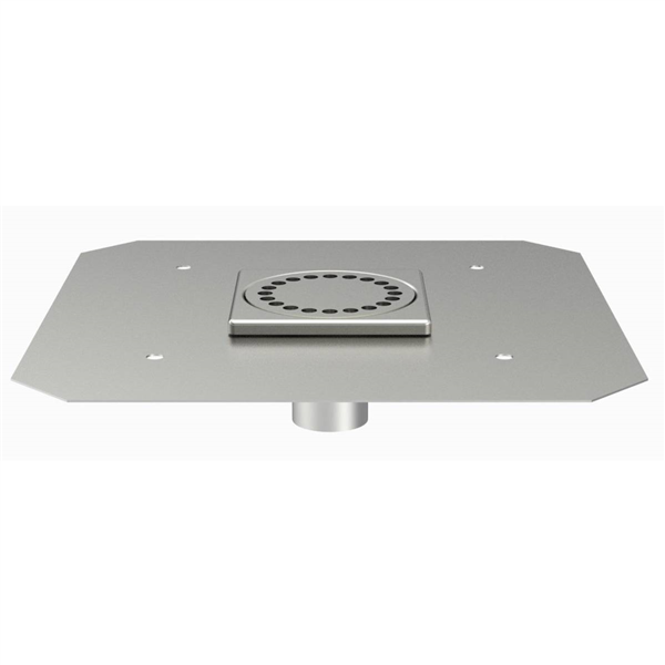 Siphon de douche inox 100,0 mm x 100,0 mm réglable en hauteur avec platine de reprise d'étanchéité - sortie verticale 40 mm