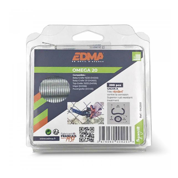 Agrafe Omega 20 pour pose de clôture et grillage - Edma - Acier galvanisé - Boîte de 200 pièces