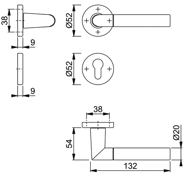 Ensemble sur rosace clé en I - Lecce Hoppe aluminium inox mat porte de 35 - 45mm carré 7mm