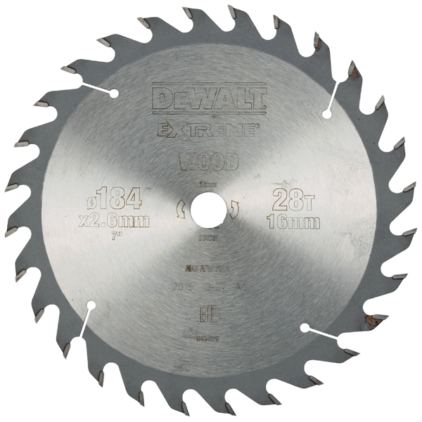 Lame scie circulaire bois universel Dewalt DT4031-QZ Ø 184 mm alésage 16 mm 28 dents