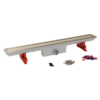 Caniveau de douche Docia pour grille 50 mm avec grille réversible Inox - ø femelle 40 mm - 95 x 790 mm