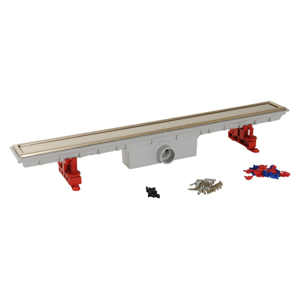 Caniveau de douche Docia pour grille 50 mm avec grille réversible Inox - ø femelle 40 mm - 95 x 790 mm