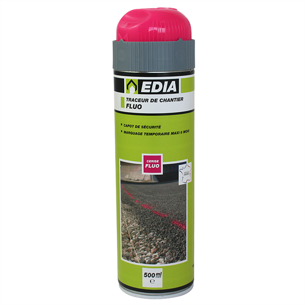 Traceur de chantier Edia fluo temporaire rose cerise 6 mois 500 mL