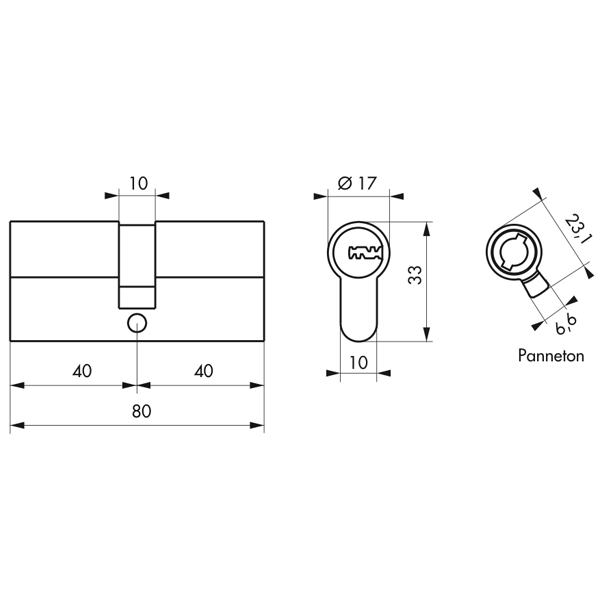 Cylindre haute sûreté Thirard Trafic 6 - profil européen - laiton nickel satin - 5 clés - 40 x 40 mm