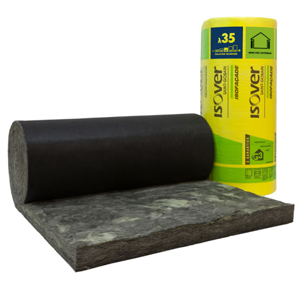 Rouleau laine de verre pour façade sous bardage claire voie - Isofaçade Noir 35R - R 2,10 m².K/W - 10,50 M x 0,60 M - ép. 75 MM