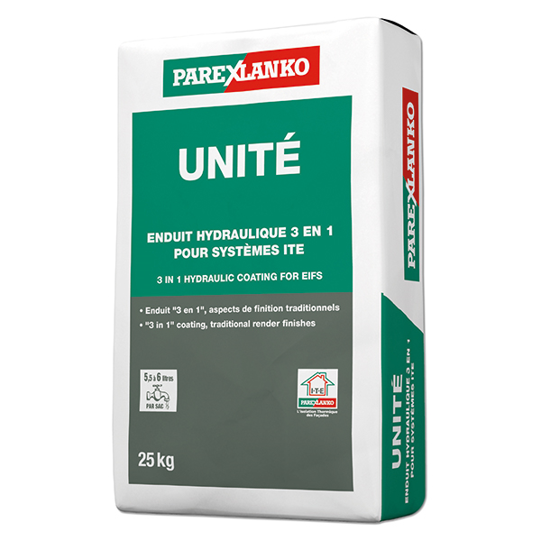 Mortier hydraulique « 3 en 1 » UNITÉ Parex pour système ITE - G00 Blanc naturel - 25 KG