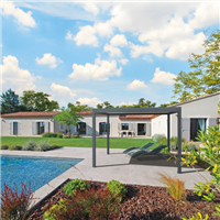 Pergola bioclimatique autoportée carrée Alusun - lames orientables - gris anthracite - 3,00 m x 3,00 m
