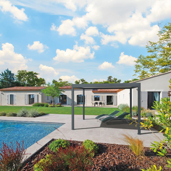 Pergola bioclimatique autoportée carrée Alusun - lames orientables - gris anthracite - 3,00 m x 3,00 m