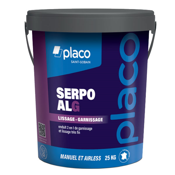 Enduit de lissage et de garnissage très blanc pour murs et plafonds - Placo Serpo ALG - Seau de 25 kg