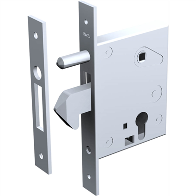 Serrure à encastrer à crochet pour portail coulissant - livrée avec gâche sans cylindre - axe de 60 mm - carré de 8 mm