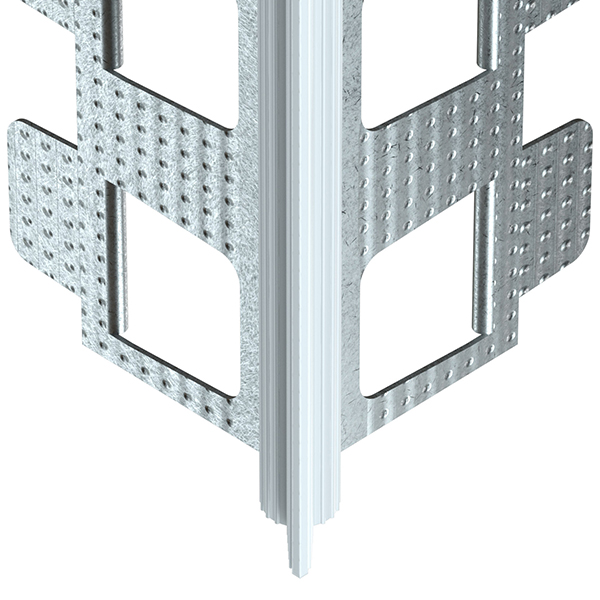 Profilé d'angle perforé acier galvanisé + jonc PVC fin Protektor PowerGrip - 10 mm - Blanc - Long.3 M