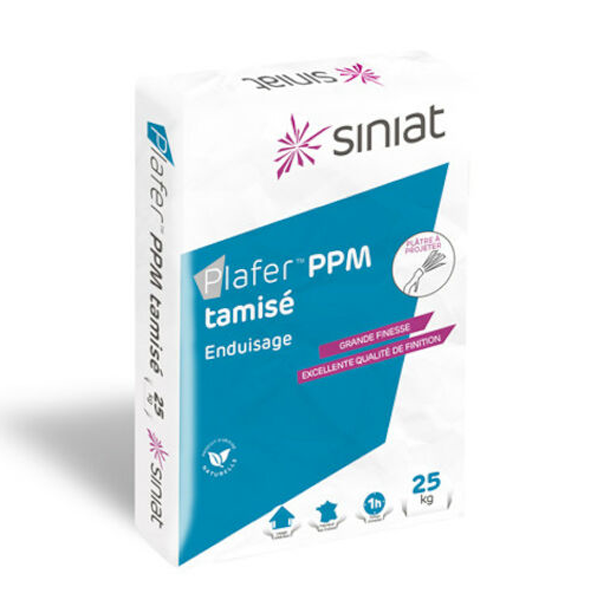 Plâtre tamisé à projeter de grande finesse - Plafer PPM Tamisé Siniat - sac de 25 kg