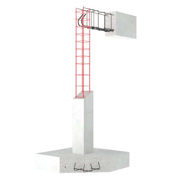 Armature d'attente PA pour liaison poteau-fondation - 4 filants Ø 10 mm - cadre HA5 - L. 1,7 m - 8 x 8 cm