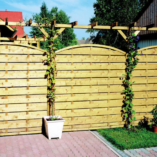 Panneau bois occultant arrondie autoclavé Classe 3 - Lamelles 8x95 mm - Cadre 45x45 mm - 1,80 M x 1,80 M - ép. 5,00 CM