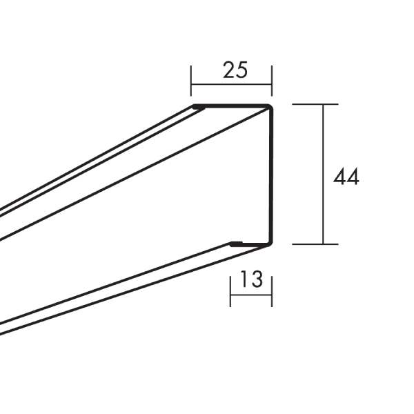Coulisse de rive à ailes inégales blanche pour panneaux muraux Akusto Wall A - 25 x 44 x 13 mm - Longueur 2,666 m
